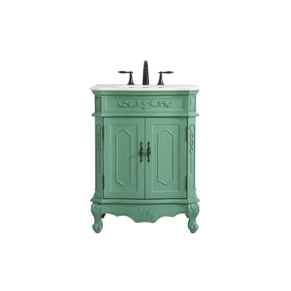 Timeless Home 27 in. W Bath Vanity in Vintage Mint with Marble Vanity Top i