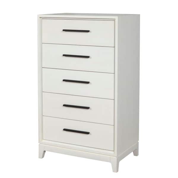 Benjara Off White Chest with 5-Drawers and Wooden Frame (47.5 in. x 28 in. x 18 in.)