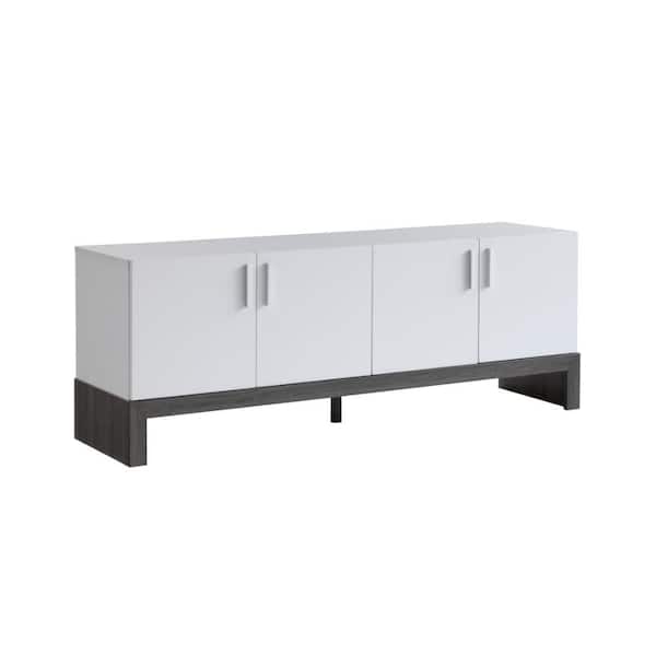 Benjara 60 in. White and Gray Wood TV Stand Fits TVs up to 70 in. with 2 Cabinets