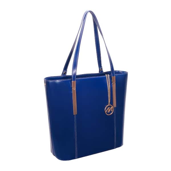 CRISTINA, Navy Leather Ladies' Tote Bag with Tablet Pocket
