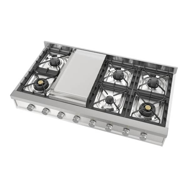Professional Plus II 48 in. Built in Gas Rangetop with 8-Sealed Burners, Griddle in Stainless Steel