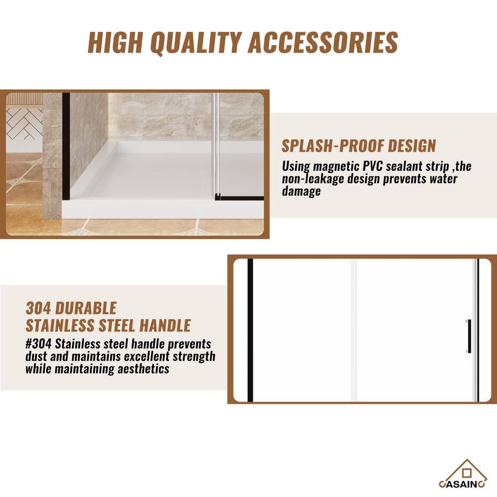 60'' Matte Black Frameless Sliding Shower Door with Clear Glass