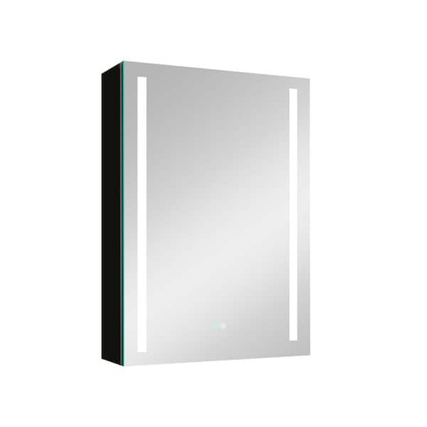 Dimakai 20 in. W x 30 in. H Rectangular Frameless Aluminum LED Medicine Cabinet with Mirror and Right Open Door in Black Finish