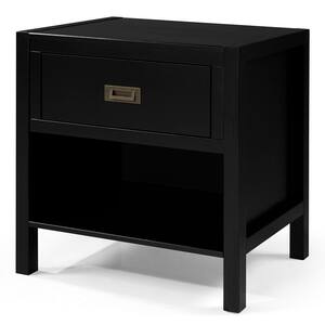 1-Drawer Classic Solid Wood Nightstand - Black