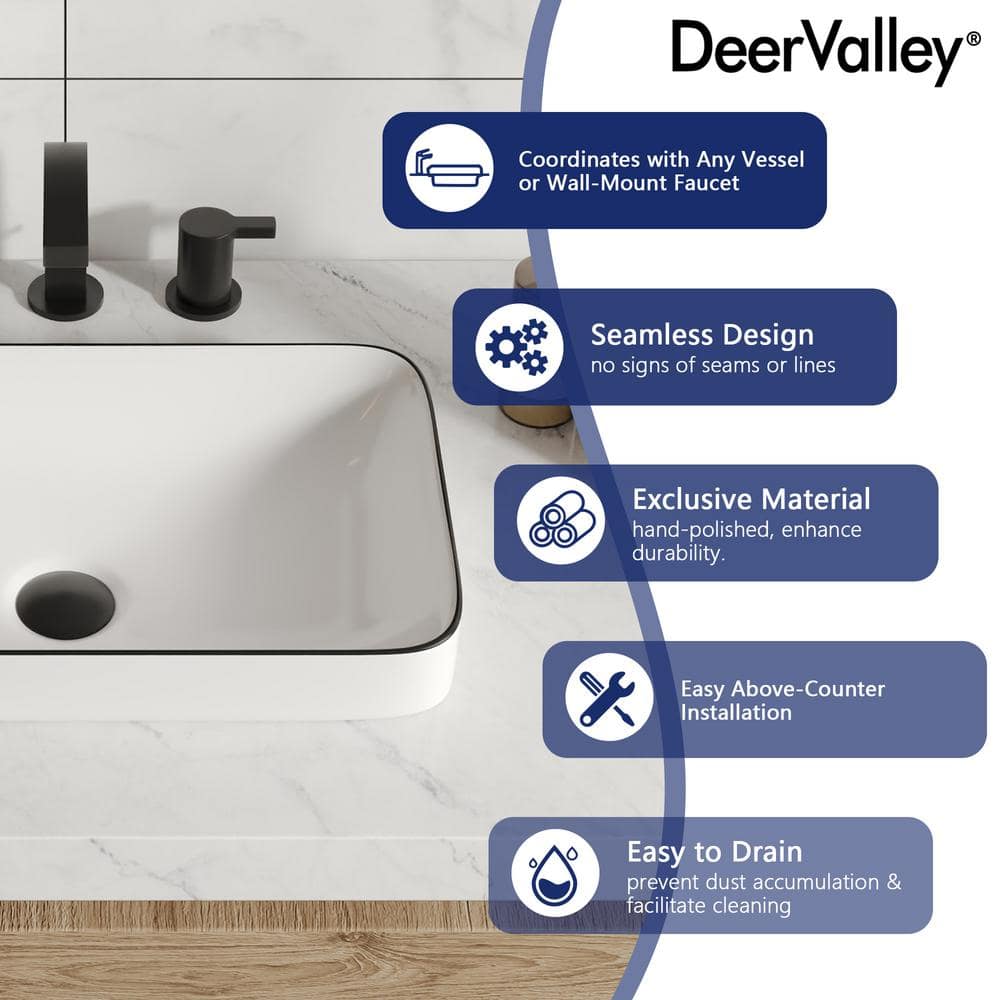 White and Black Ceramic Rectangular Above-Counter Vessel Sink
