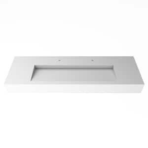 Pyramid 60 in. Wall Mount Solid Surface Single-Basin Rectangle Bathroom Sink in Matte White