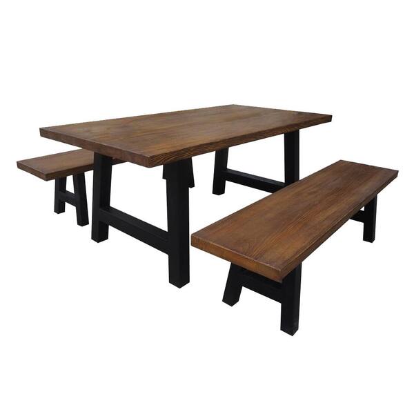 Noble House Ozias Natural Oak Lightweight Concrete Top Outdoor Patio Dining Set (3-Piece)