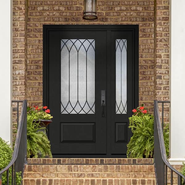 Regency 51 in. x 80 in. 3/4Lite Spire Decorative Glass RHIS Onyx Stain Mahogany Fiberglass Prehung Front Door w/12in.SL