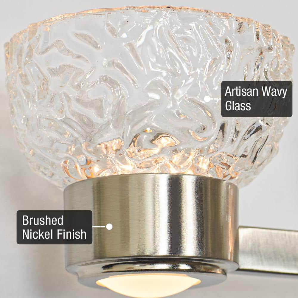 Imogen 31" Brushed Nickel LED Vanity Light with Etched Glass Shades
