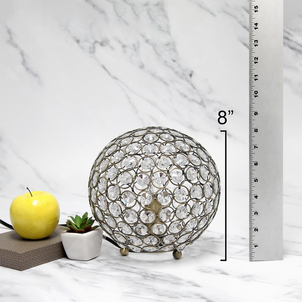 Antique Brass Crystal Ball Table Lamp with Clear Shade