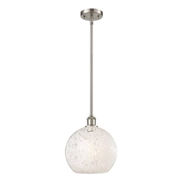White Mouchette 100-Watt 1-Light Brushed Satin Nickel Standard Mini Pendant Light with Painted Glass Shade