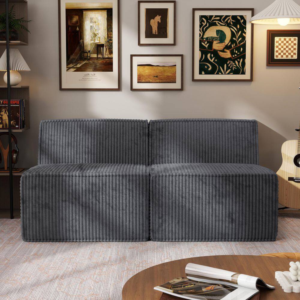 Cadena 63 in. Solid Chenille Corduroy 2-Seater Modular All Foam Armless Loveseat in Dark Gray price history on PriceWatchPro