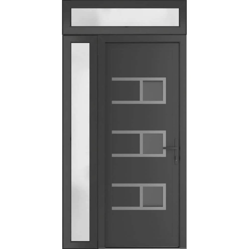 42 in. x 94 in. Left-hand/Inswing Frosted Glass Antracite Grey Steel Prehung Front Door with Hardware price history on PriceWatchPro