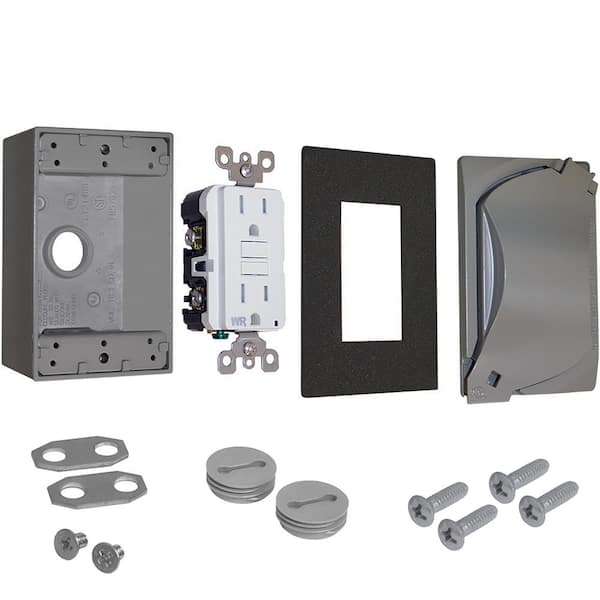 Commercial Electric 1-Gang Metal Weatherproof GFCI Receptacle Kit, Gray ...