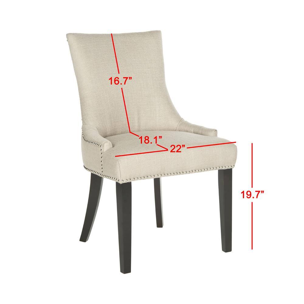 Ivory Linen Upholstered Parsons Side Chair with Gold Nailhead Trim