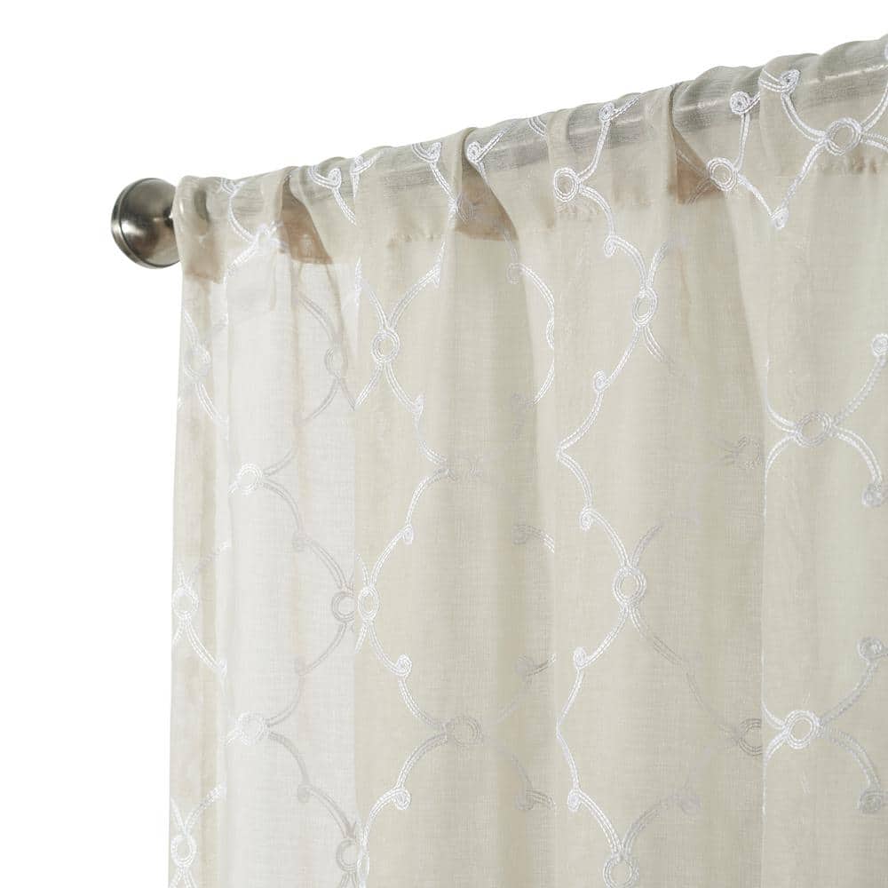Selena Beige Embroidered Sheer Linen Window Panels, 38" x 84"
