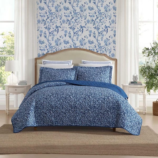 Elaina 3-Piece Indigo Blue Full/Queen Cotton Quilt Set