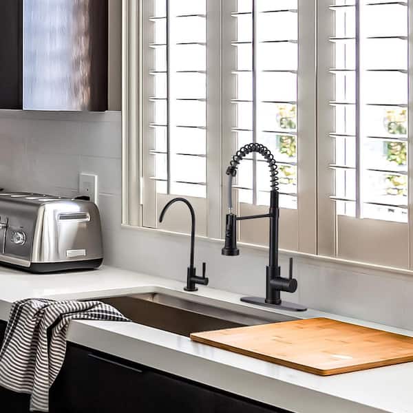 Oil Rubbed Bronze 20.3 in. H Single Handle Pull Down Sprayer Kitchen Faucet with Water Filter Faucet and 360° Swivel