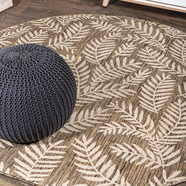 Nevis Palm Frond Brown/Beige 5 ft. Round Indoor Area Rug