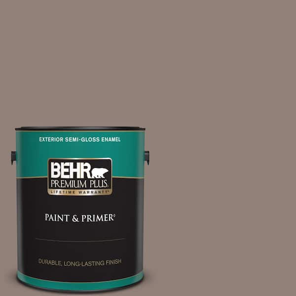 BEHR PREMIUM PLUS 1 gal. #BNC-22 Chocolate Chiffon Semi-Gloss Enamel Exterior Paint & Primer