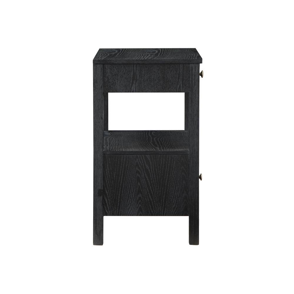 Delano Black Oak Veneer 2-Drawer Nightstand with Gold Knobs
