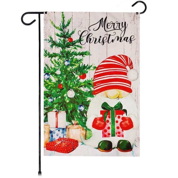 G128 1 ft. x 1.5 ft. Polyester Merry Christmas Santa Gnome 2-Sided Garden Flag Printed Blockout
