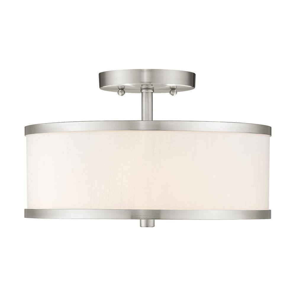 Brushed Nickel Drum Shade Semi Flush Mount Ceiling Light
