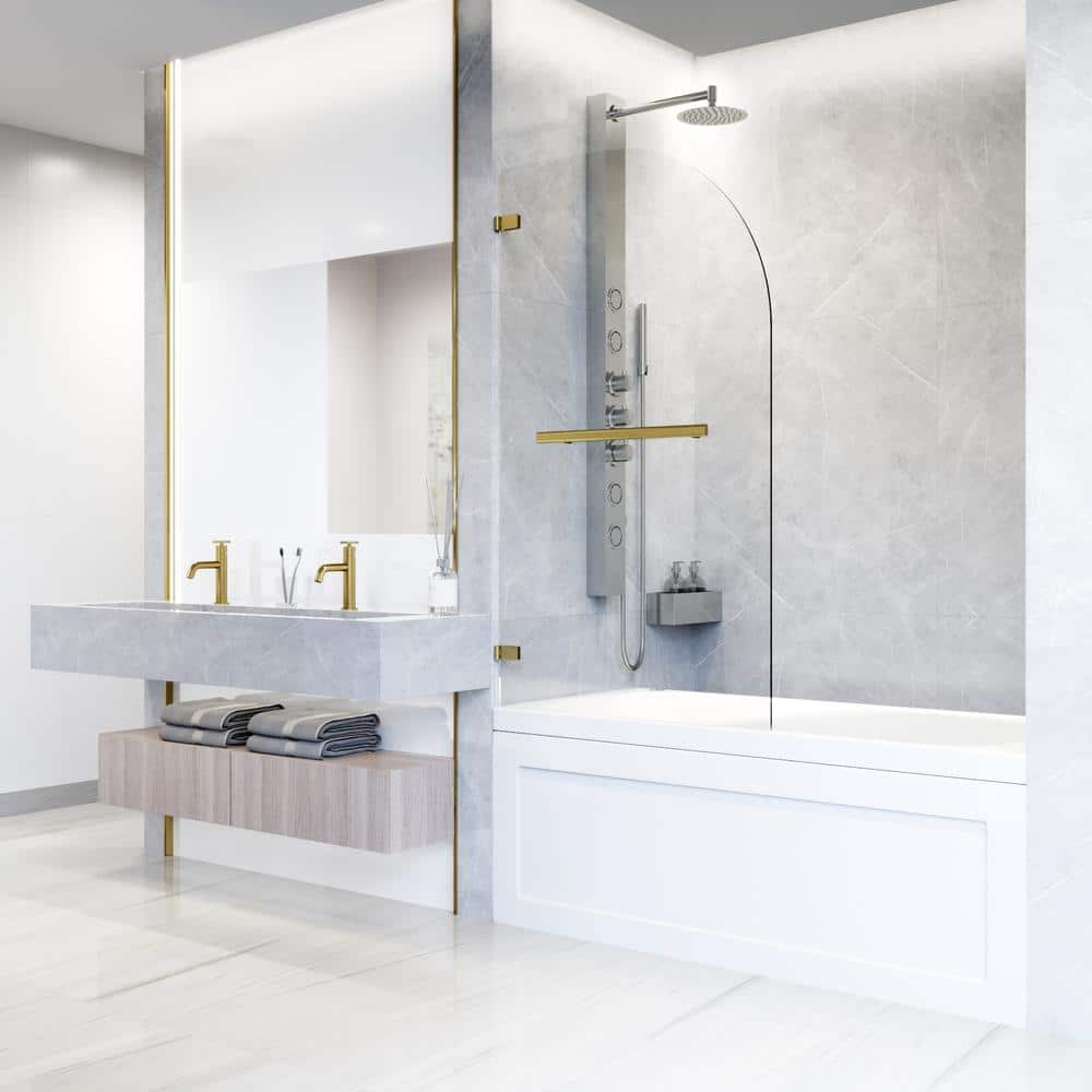 Orion 34" W x 58" H Frameless Hinged Tub Door with Clear Glass