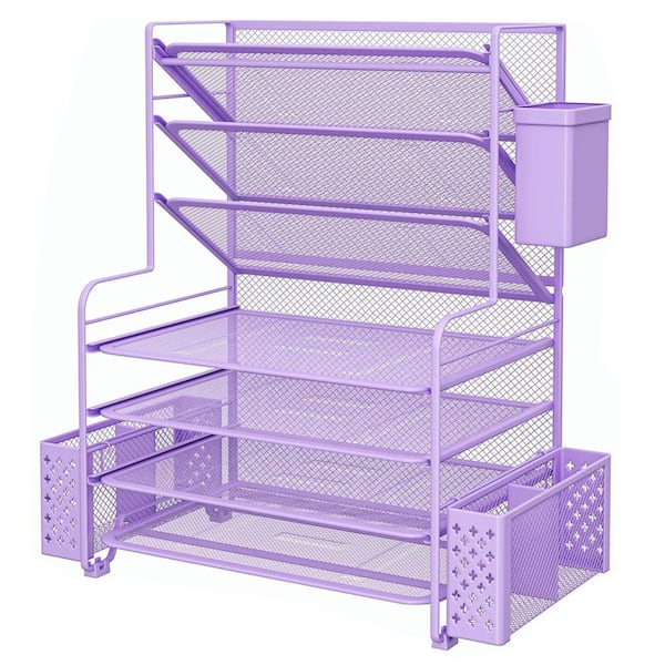 Purple 16.8 in. x 16.8 in. Metal Modern Desk Organizers with Pen Holder and Metal Hanging Basket