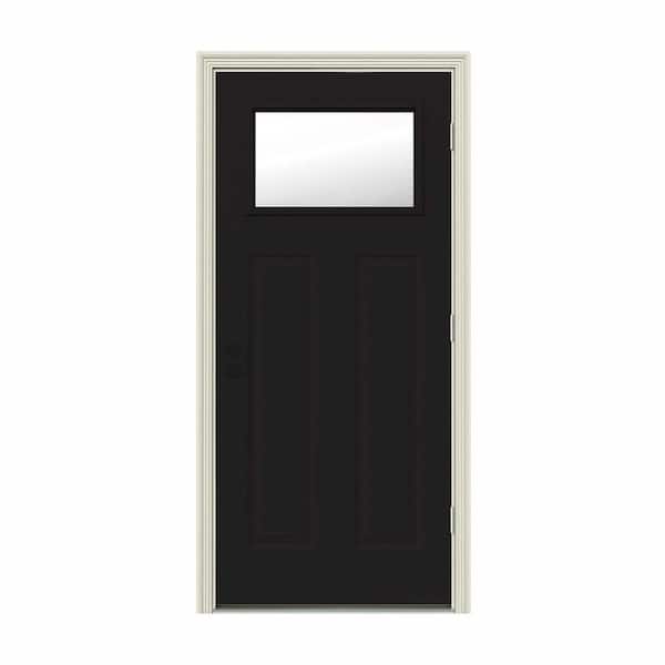 JELD-WEN 34 in. x 80 in. 1 Lite Craftsman Black w/ White Interior Steel Prehung Left-Hand Outswing Front Door w/Brickmould
