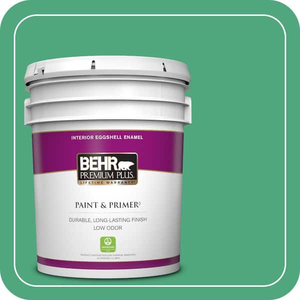 BEHR PREMIUM PLUS 5 gal. #P420-5 Shamrock Green Eggshell Enamel Low Odor Interior Paint & Primer