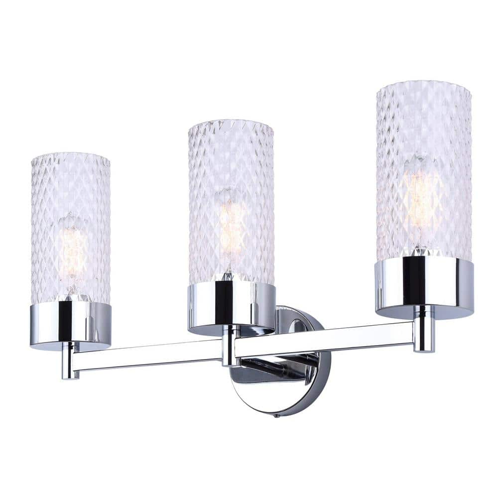 EDEN 6.25 in. 3-Light Chrome Vanity with Clear Textured Glass Shade