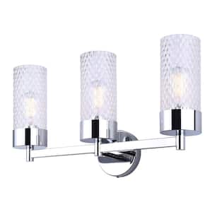 EDEN 6.25 in. 3-Light Chrome Vanity with Clear Textured Glass Shade