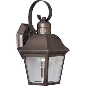 Andover Collection 1-Light Antique Bronze Clear Beveled Glass Farmhouse Outdoor Small Wall Lantern Light