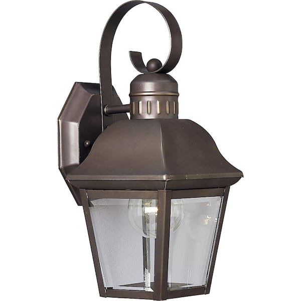 Progress Lighting Andover Collection 1-Light Antique Bronze Clear Beveled Glass Farmhouse Outdoor Small Wall Lantern Light