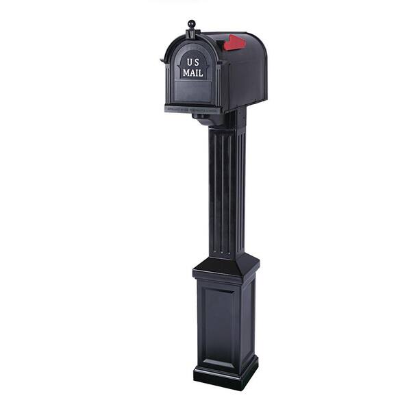 Qualarc Hanford Single Post Mailbox System - Black Cast Aluminum With Ornate Base