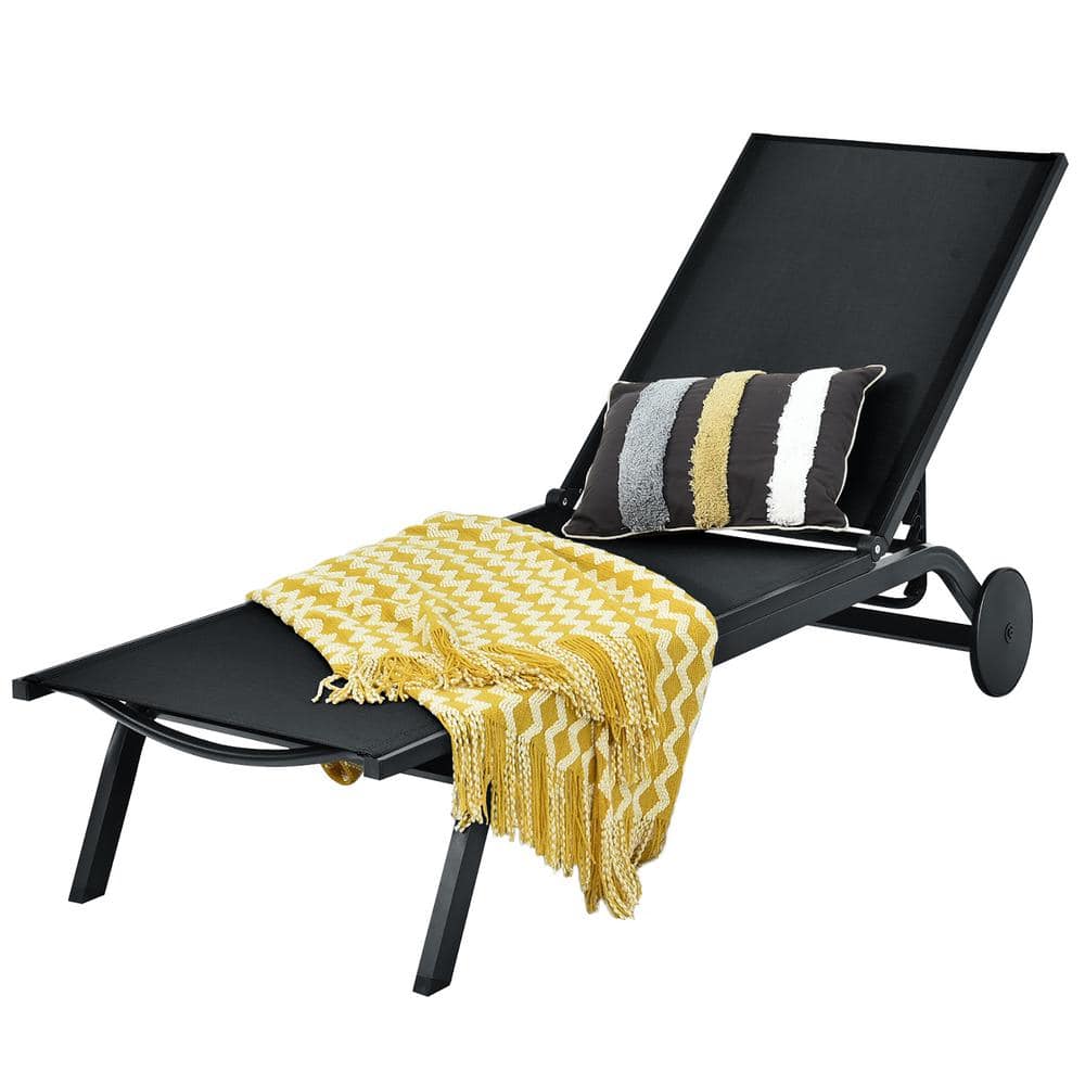 Sleek Black Aluminum Outdoor Chaise Lounge with Adjustable Backrest