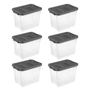 30 qt. Clear Plastic Storage Bin Totes with Latching Lid, Grey (6-Pack)