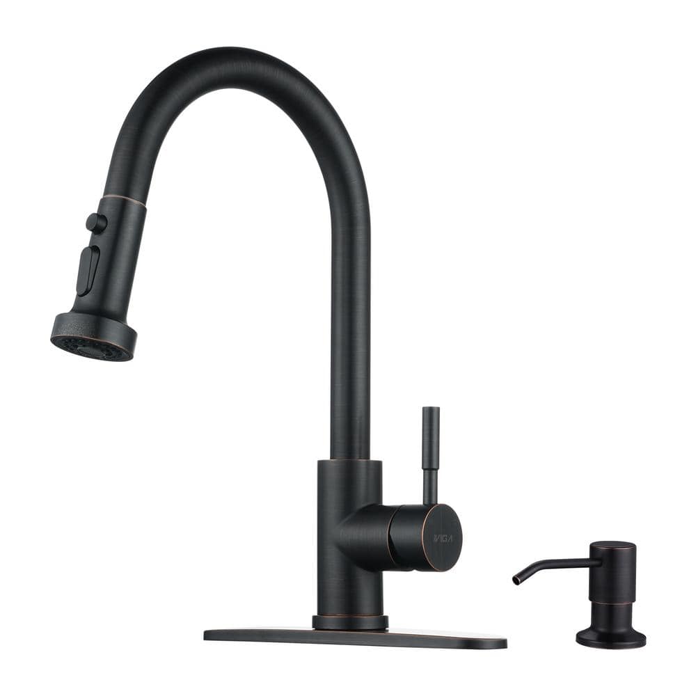 Single Handle Pull Down Sprayer Kitchen Faucet with Soap Dispenser Stainless Steel in Oil Rubbed Bronze price history on PriceWatchPro