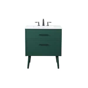 Simply Living 30 in. W x 22 in. D x 33.5 in. H Bath Vanity in Green with Ivory White Engineered Marble Top