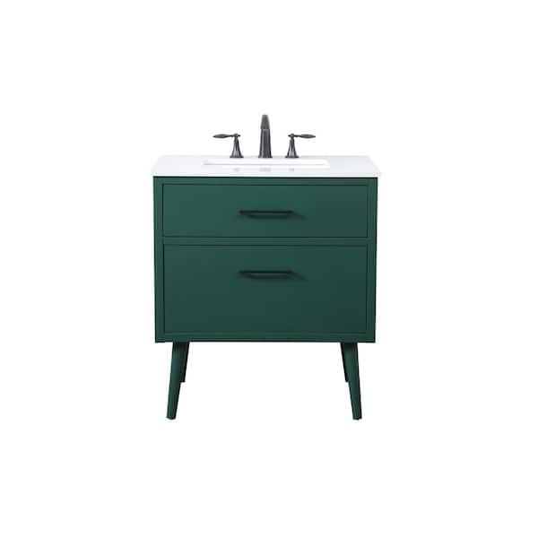 Unbranded Simply Living 30 in. W x 22 in. D x 33.5 in. H Bath Vanity in Green with Ivory White Engineered Marble Top