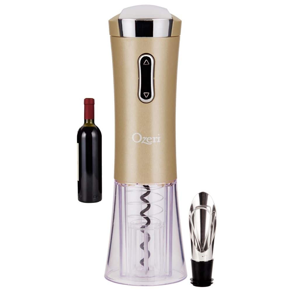 Gold Glossy Electric Wine Opener with Foil Cutter and Stopper