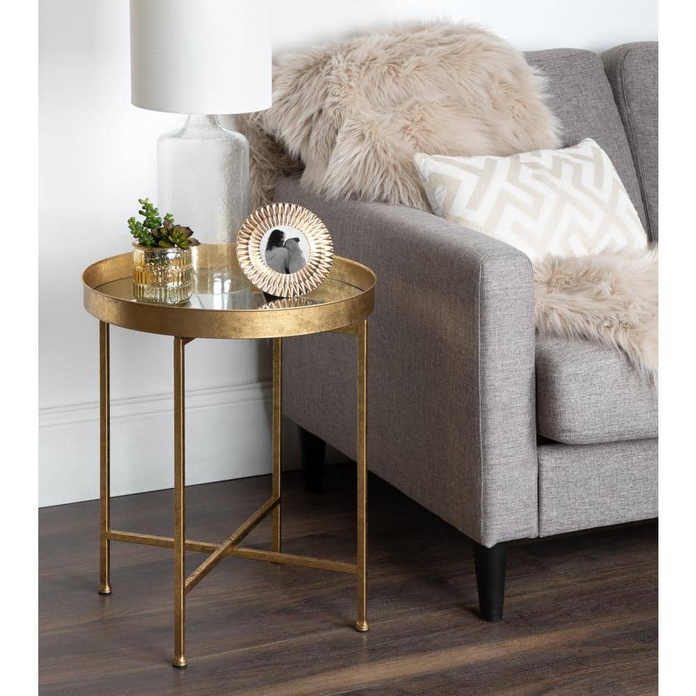 Celia Round Gold Metal Side Table with Mirrored Glass Top