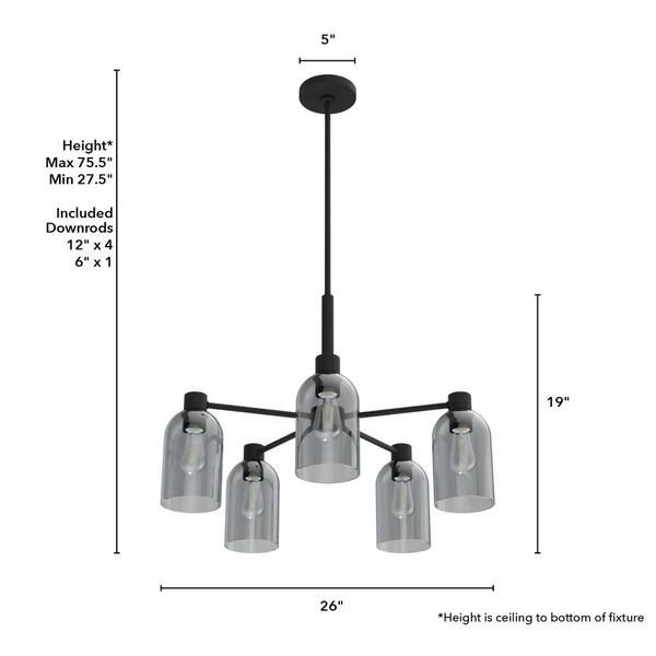 Hunter - Lochemeade 5 Light Natural Iron Chandelier with Darkened Glass Shades Kitchen Light
