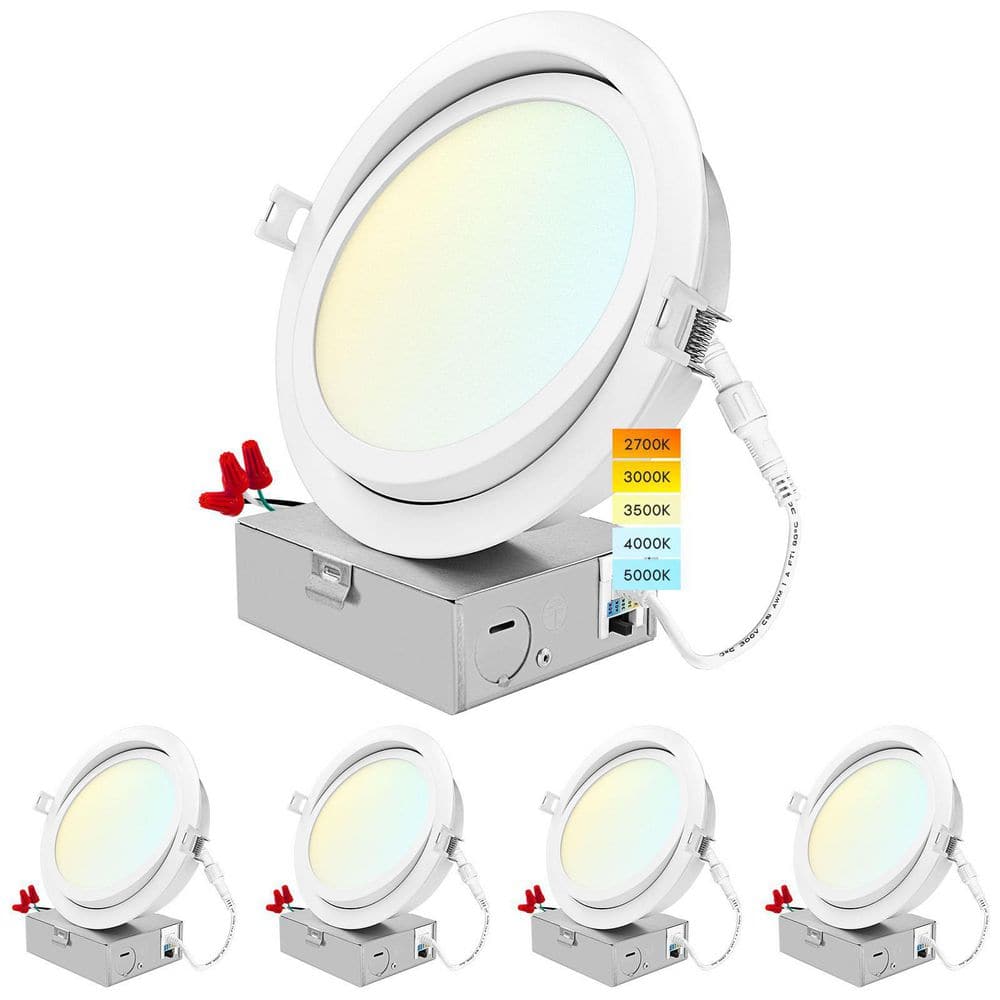6 in. Gimbal Canless 15W 5 Color Options New Construction 1400 Lumens Integrated LED Recessed Light Kit J-Box (4-Pack) price history on PriceWatchPro