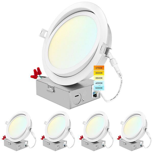 LUXRITE 6 in. Gimbal Canless 15W 5 Color Options New Construction 1400 Lumens Integrated LED Recessed Light Kit J-Box (4-Pack)