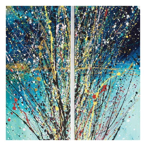 Split Splatter Design by Sarah Wahl 1 Piece Unframed Canvas Drawing Print Abstract Print 30 in. x 30 in.