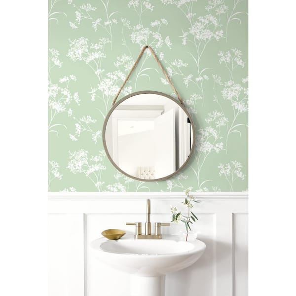 30.75 sq. ft. Luxe Haven Seacrest Green Floral Mist Vinyl Peel and Stick Wallpaper Roll