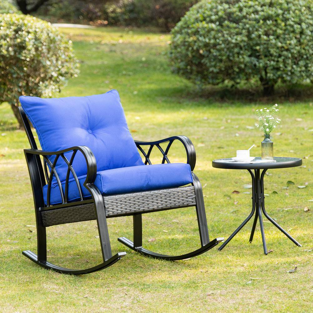 ErgoComfort Aluminum Rattan Rocking Chair with Cushions