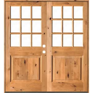 72 in. x 80 in. Craftsman Knotty Alder 9-Lite Clear Glass clear stain Left Active Double Prehung Wood Front Door